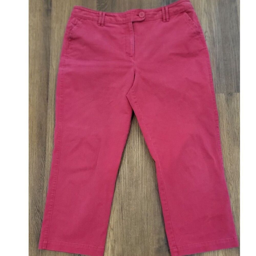 Talbots Stretch Chino Pants Womens 16 Pink Red Cropped Capri Cotton Blend